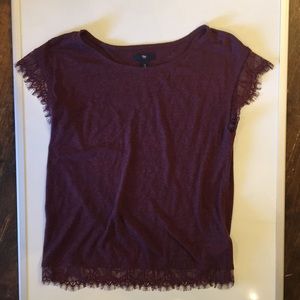 Gap lace fringe trim tee
